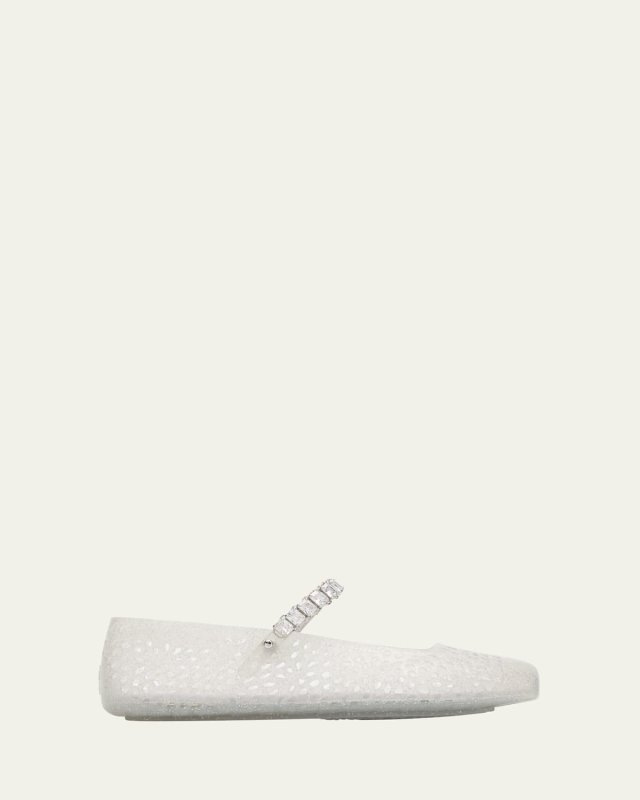 The Jelly Glitter Crystal-Strap Ballerina Flats